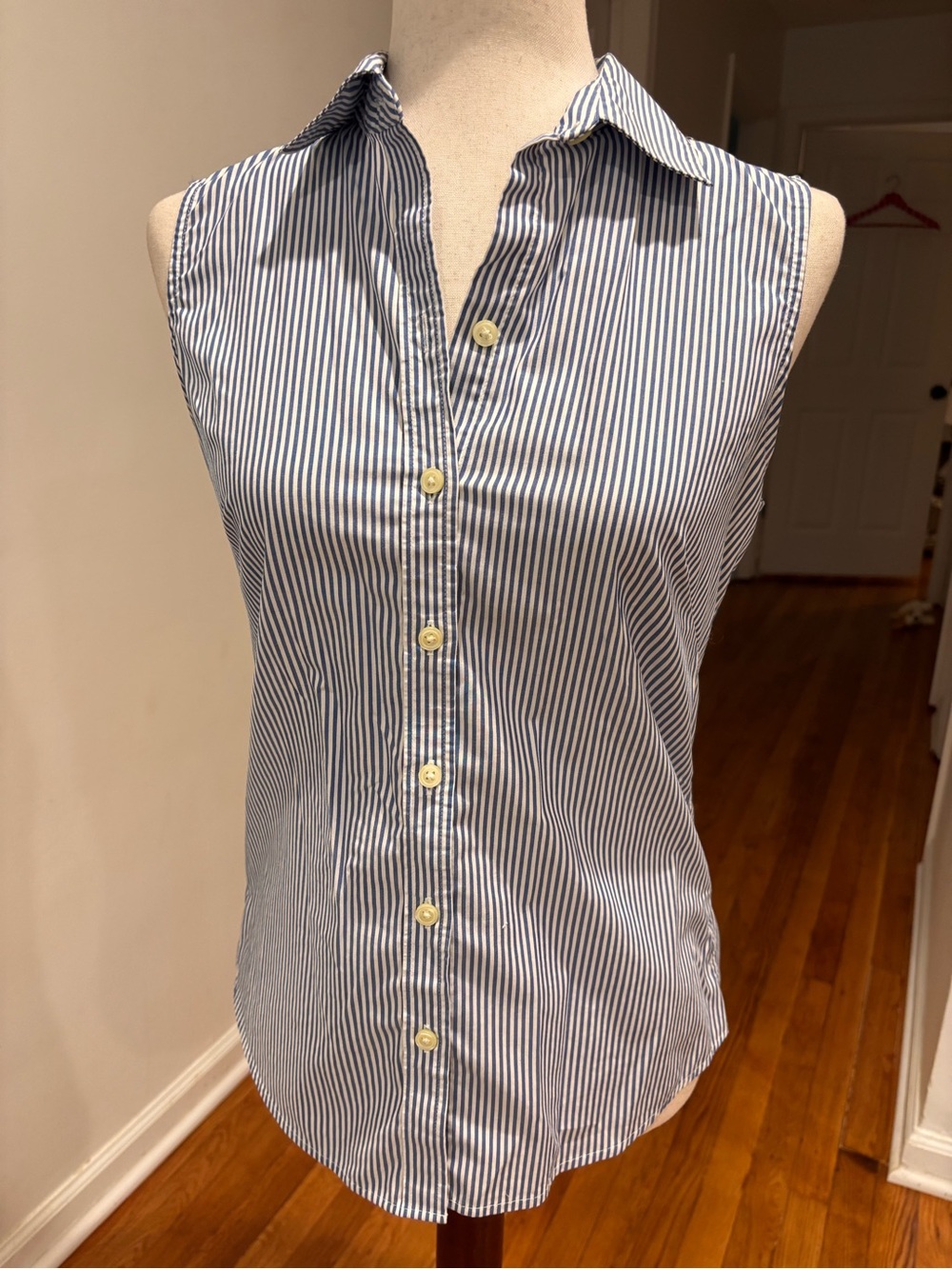 Banana republic pinstripe sleeveless button front with collar non iron 6